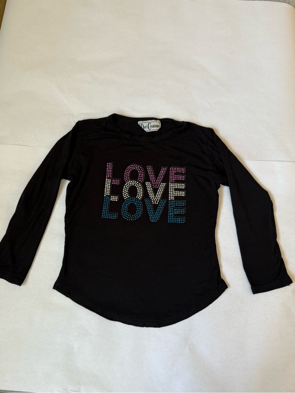 Dori Creations Girls Black Long-Sleeve 'LOVE' Rhinestone Top